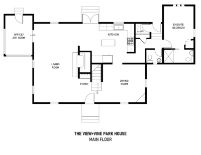 Floor plan, main floor, luxury vacation rental in McMinnville